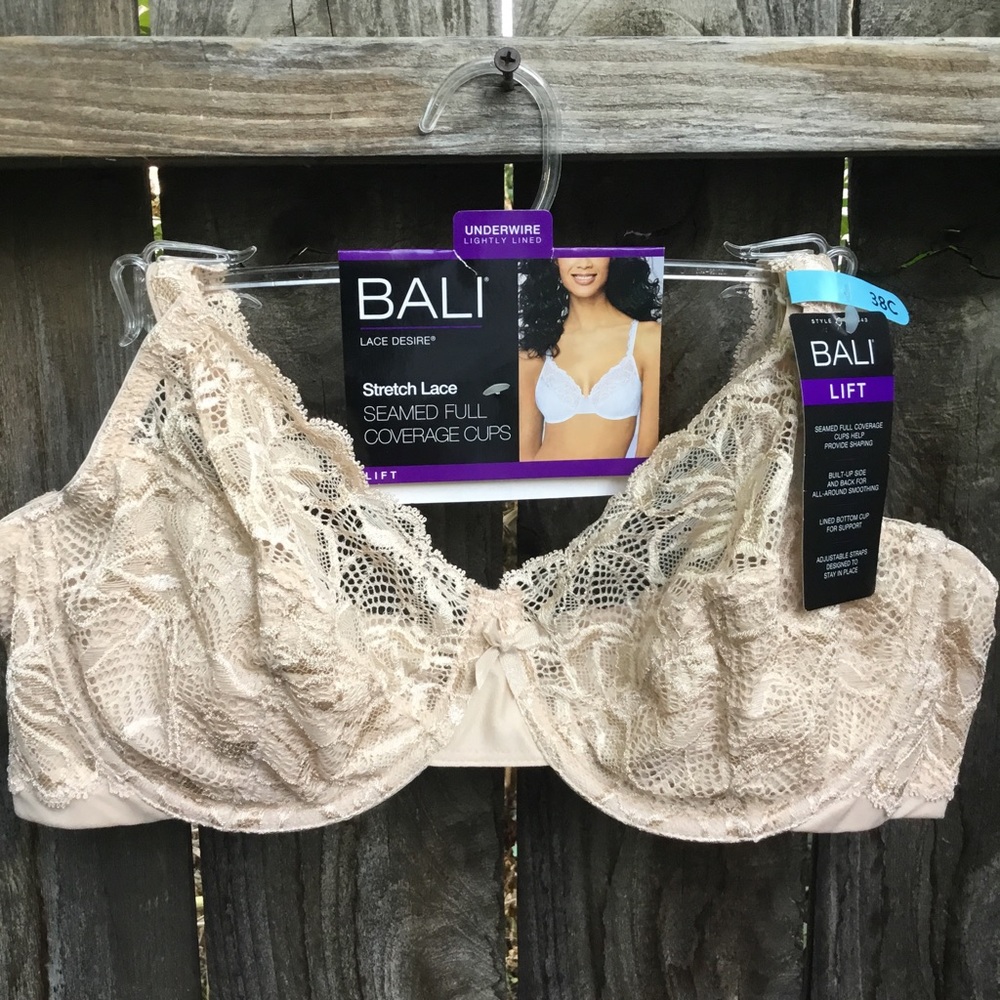 Bali Bra Stretch Lace Seamed Full Coverage Cups Lift Underwire Light Lining